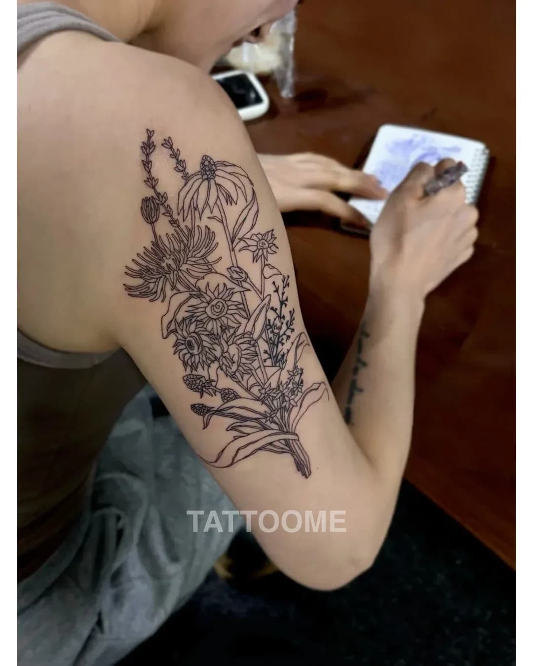 라인워크 꽃 - nockda_tattoo