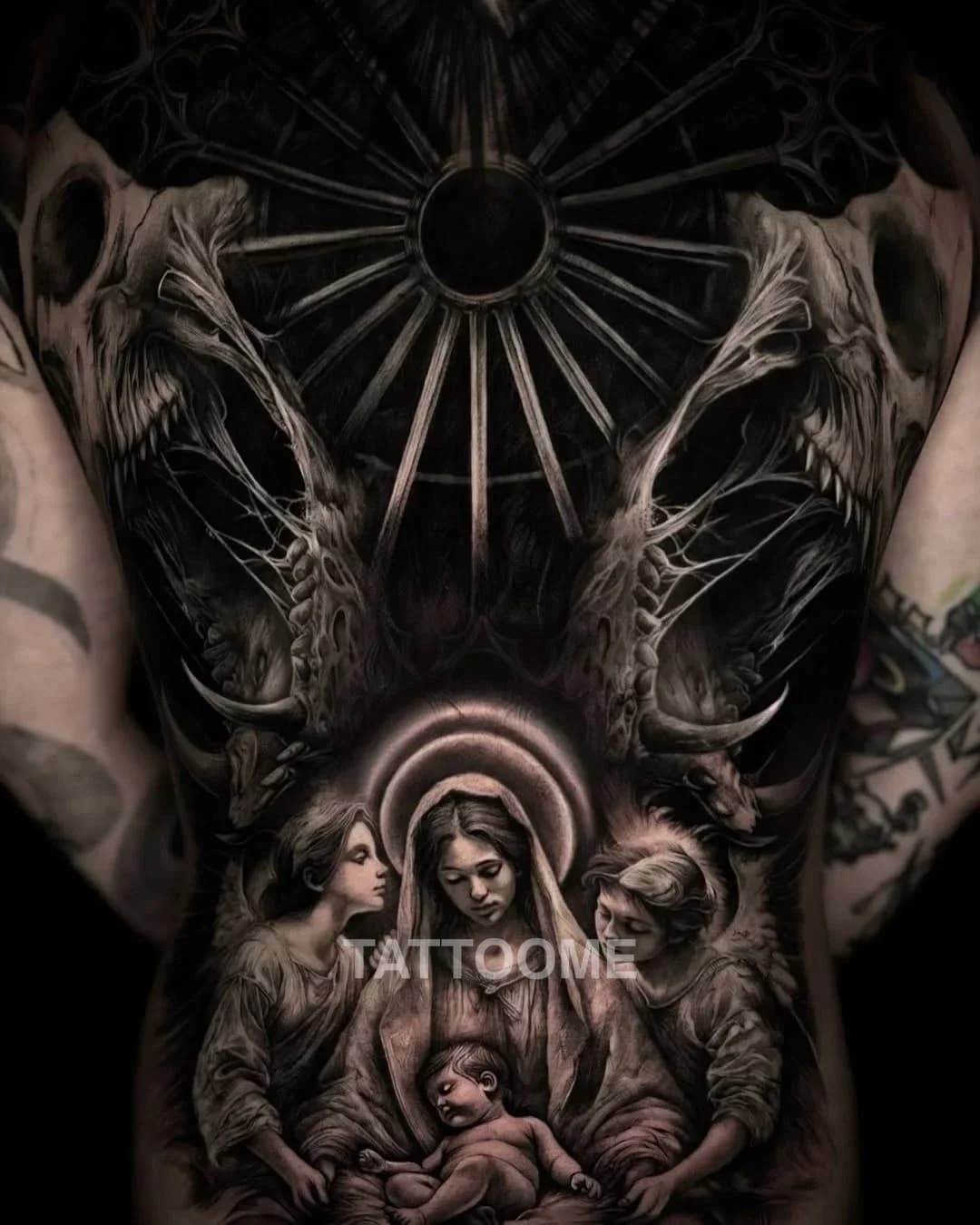 블랙앤그레이 등판 - haak_tattoo